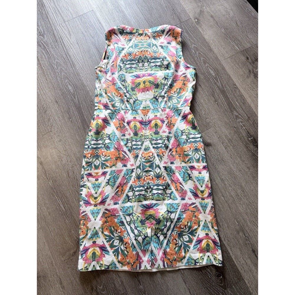 Adrianna Papell Blue Pink Caged Yoke Floral Kaleidoscope Print Sheath Dress 10 - Picture 5 of 12